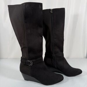 Dana Buchman Black Wedge Boots with Buckle